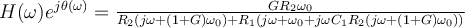  H(\omega)e^{j\theta(\omega)} = \frac{GR_2\omega_0}{R_2(j\omega + (1+G)\omega_0) + R_1(j\omega + \omega_0 + j\omega C_1 R_2 (j \omega + (1+G)\omega_0))}