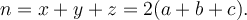 n = x + y + z = 2(a + b + c).