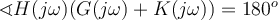 \sphericalangle H(j\omega)(G(j\omega) + K(j\omega)) = 180^o