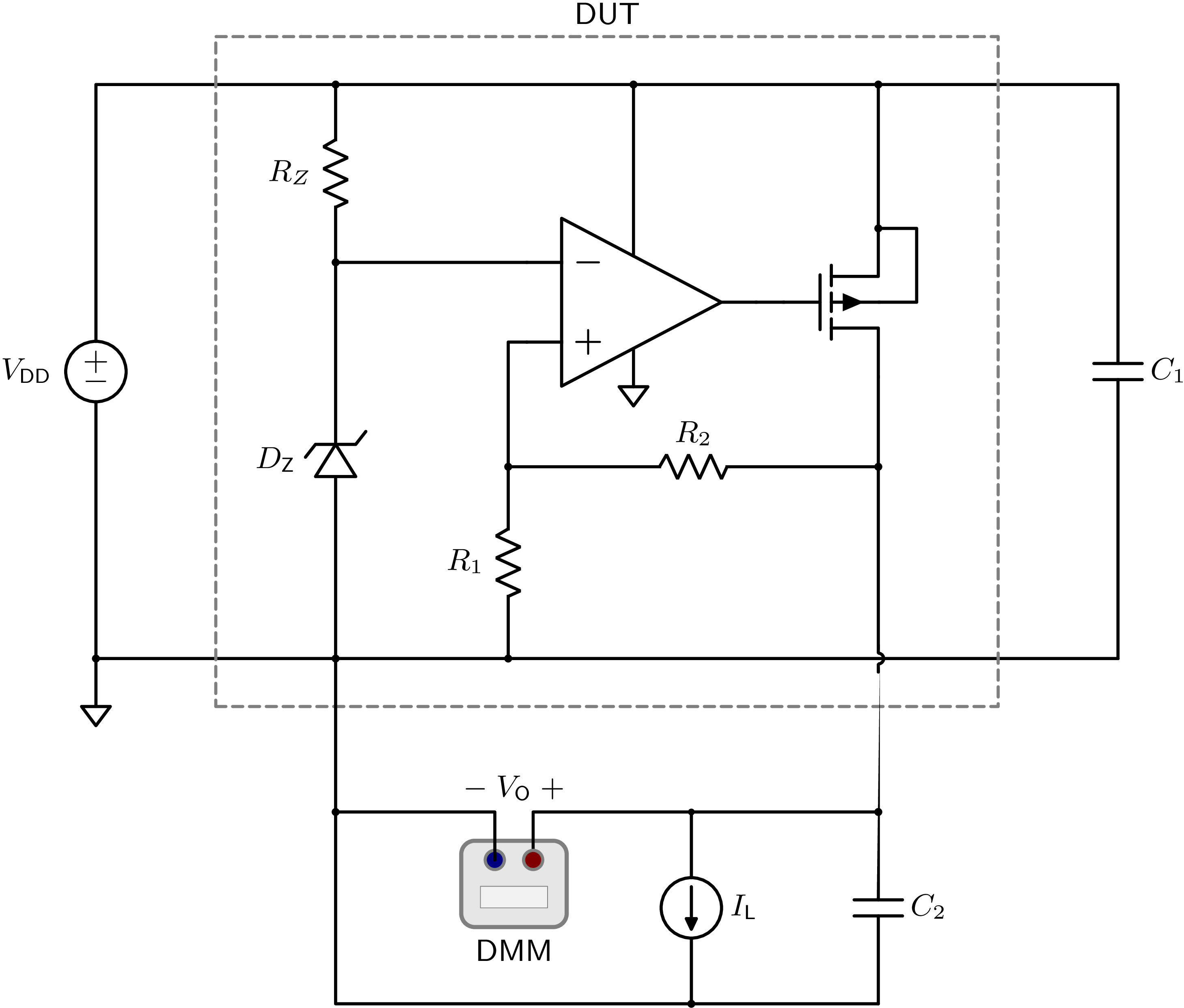 DUT being measured by DMM