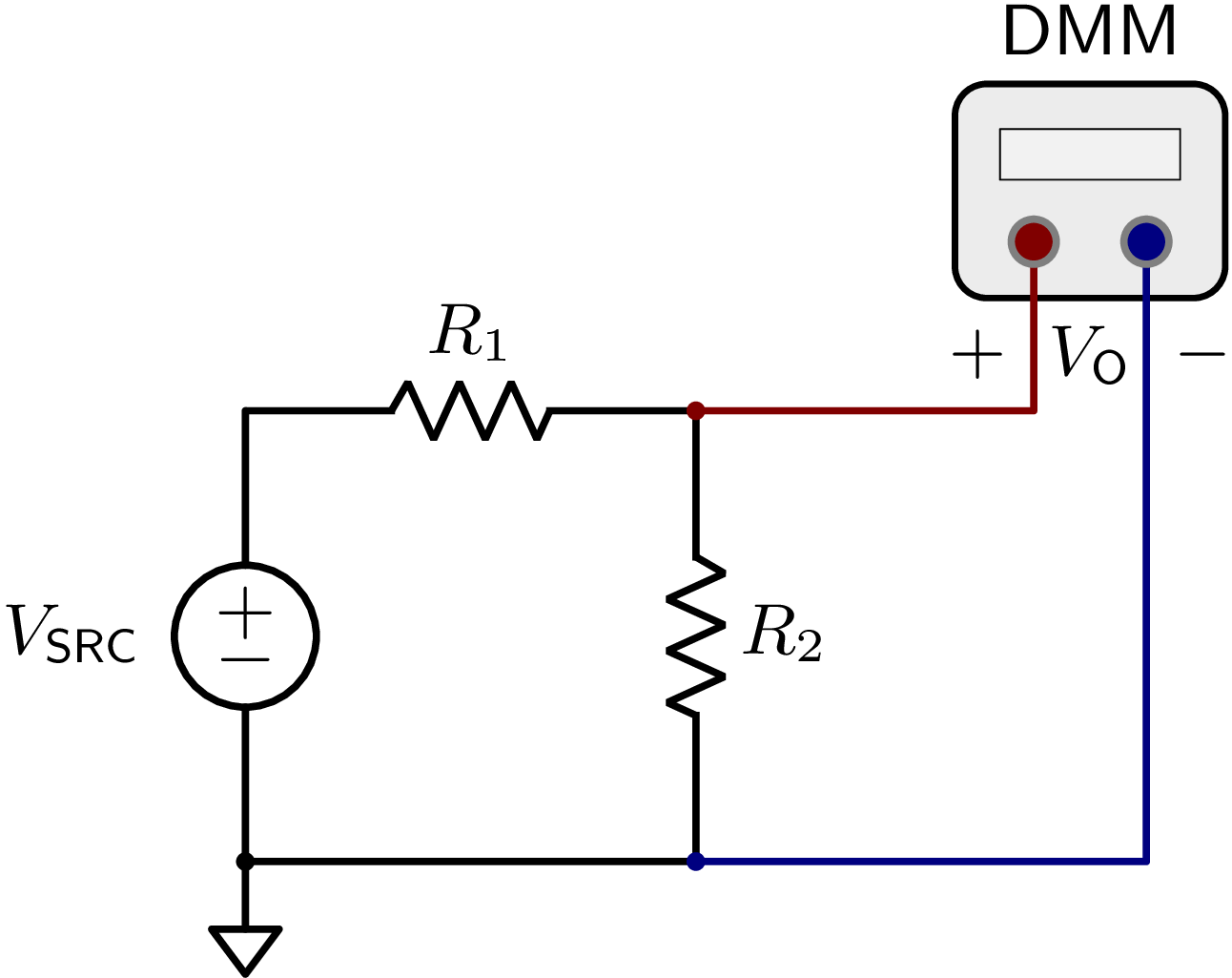 Voltmeter measuring a resistor voltage drop