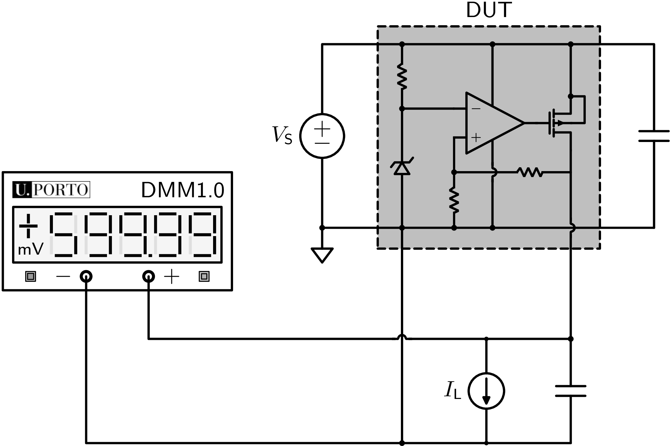 DUT being measured by DMM