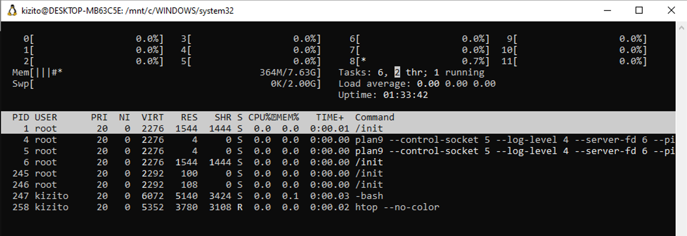 A table of Linux process information