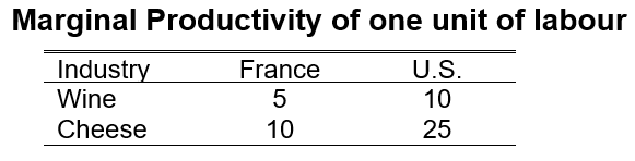 table showing Marginal Productivity of one unit of labour