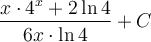 \displaystyle\frac{x\cdot 4^x+2\ln4}{6x\cdot \ln 4}+C