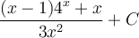 \displaystyle\frac{(x-1)4^x+x}{3x^2}+C