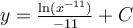 y=\frac{\ln (x^{-11})}{-11}+C