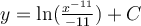 y=\ln (\frac{x^{-11}}{-11})+C