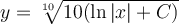 y=\sqrt[10]{10(\ln|x|+C)}