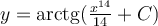 y=\mathrm{arctg} (\frac{x^{14}}{14}+C)