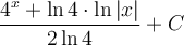 \displaystyle\frac{4^x+\ln4\cdot \ln |x|}{2\ln 4}+C