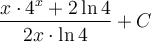 \displaystyle\frac{x\cdot 4^x+2\ln4}{2x\cdot \ln 4}+C