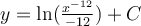y=\ln (\frac{x^{-12}}{-12})+C