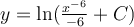 y=\ln (\frac{x^{-6}}{-6}+C)