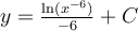 y=\frac{\ln (x^{-6})}{-6}+C