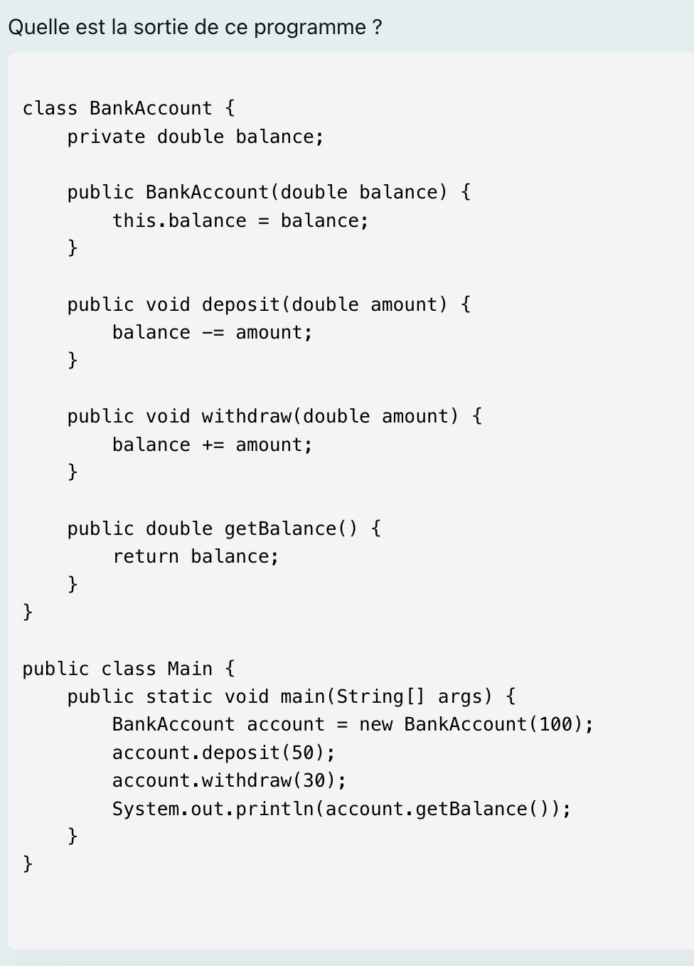 Quelle est la sortie de ce programme ?