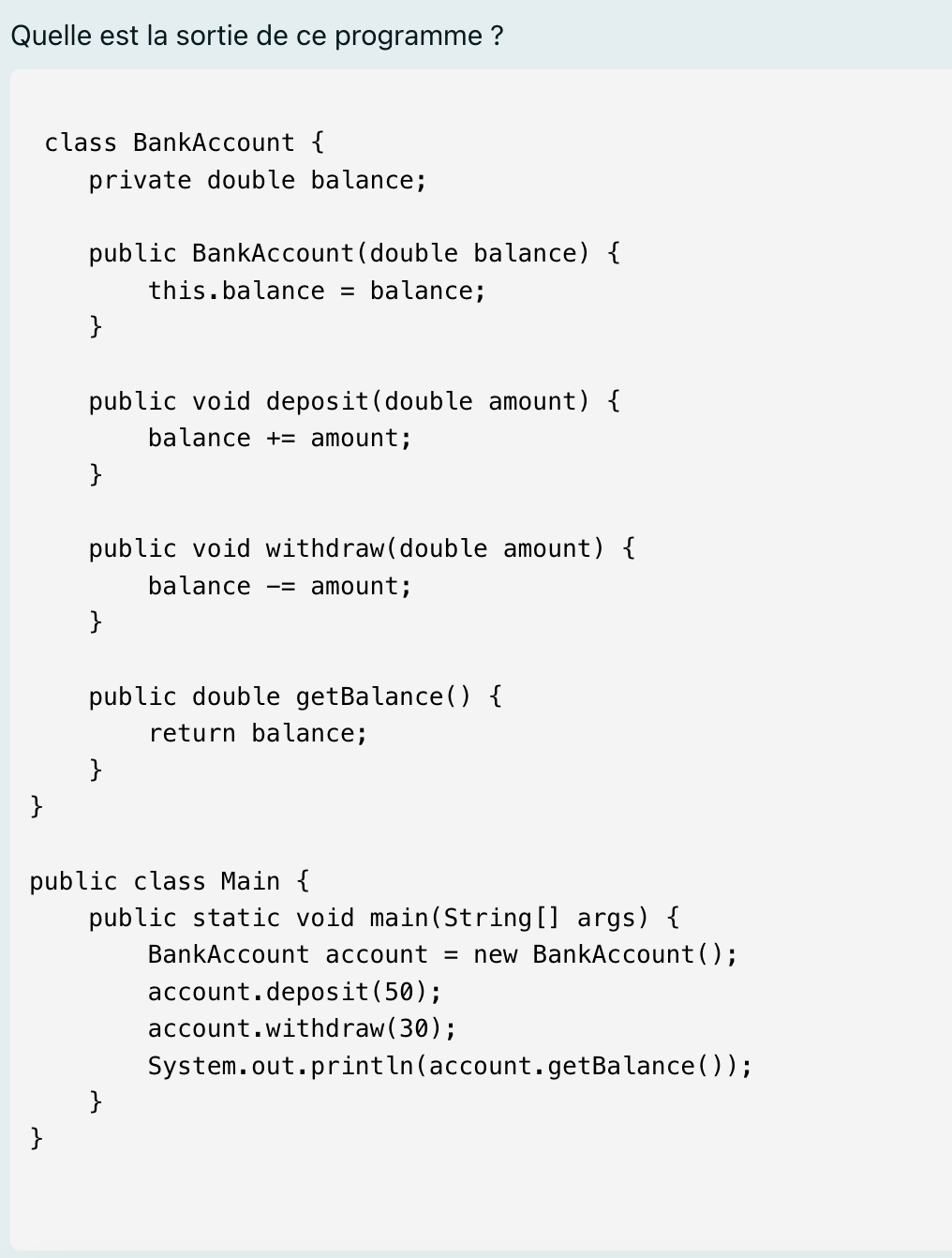 Quelle est la sortie de ce programme