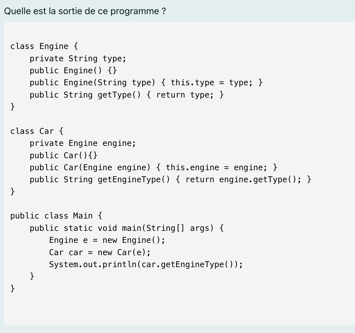 Quelle est la sortie de ce programme ?