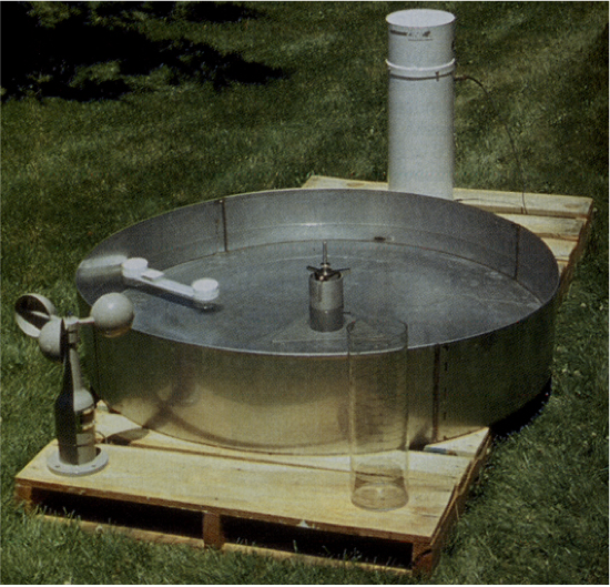 Image of a Class A evaporation pan in situ.