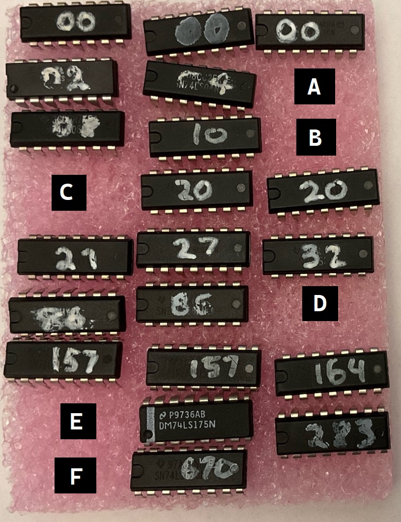 A partial set of the chips found in the CPSC2610 Lab Kit