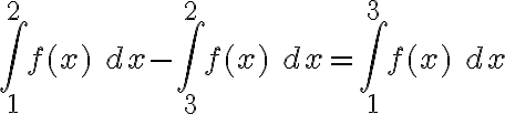 \int\limits_{1}^{2} f(x)\ dx-\int\limits_{3}^{2} f(x)\ dx=\int\limits_{1}^{3} f(x)\ dx