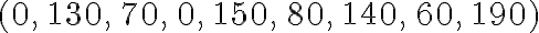  (0,\,130,\,70,\,0,\,150,\,80,\,140,\,60,\,190) 