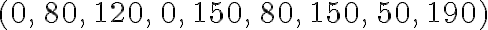  (0,\,80,\,120,\,0,\,150,\,80,\,150,\,50,\,190) 