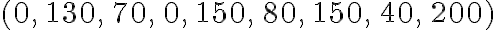 (0,\,130,\,70,\,0,\,150,\,80,\,150,\,40,\,200) 