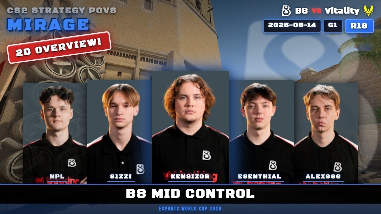 B8 Mid Control vs Vitality - Mirage - Esports World Cup 2026