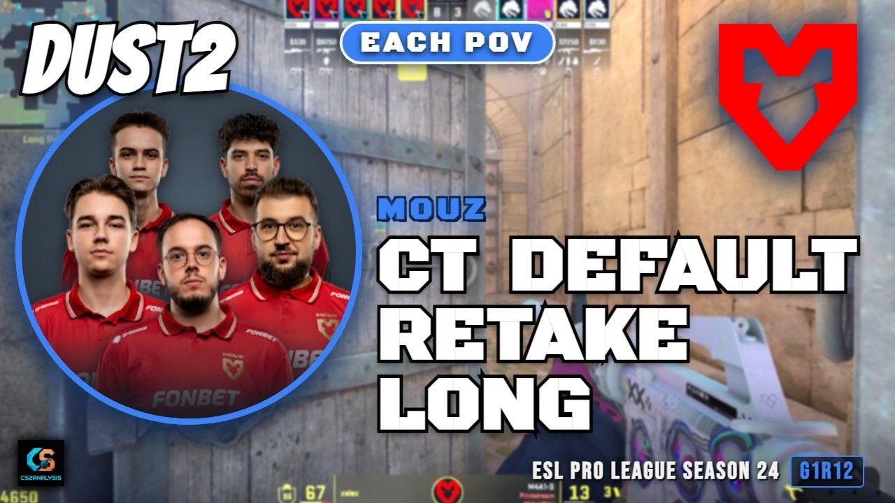 MOUZ CT Default Retake Long vs Spirit - Dust2 - ESL Pro League Season 24