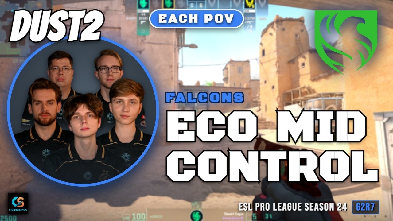 Falcons Eco Mid Control vs Vitality - Dust2 - ESL Pro League Season 24