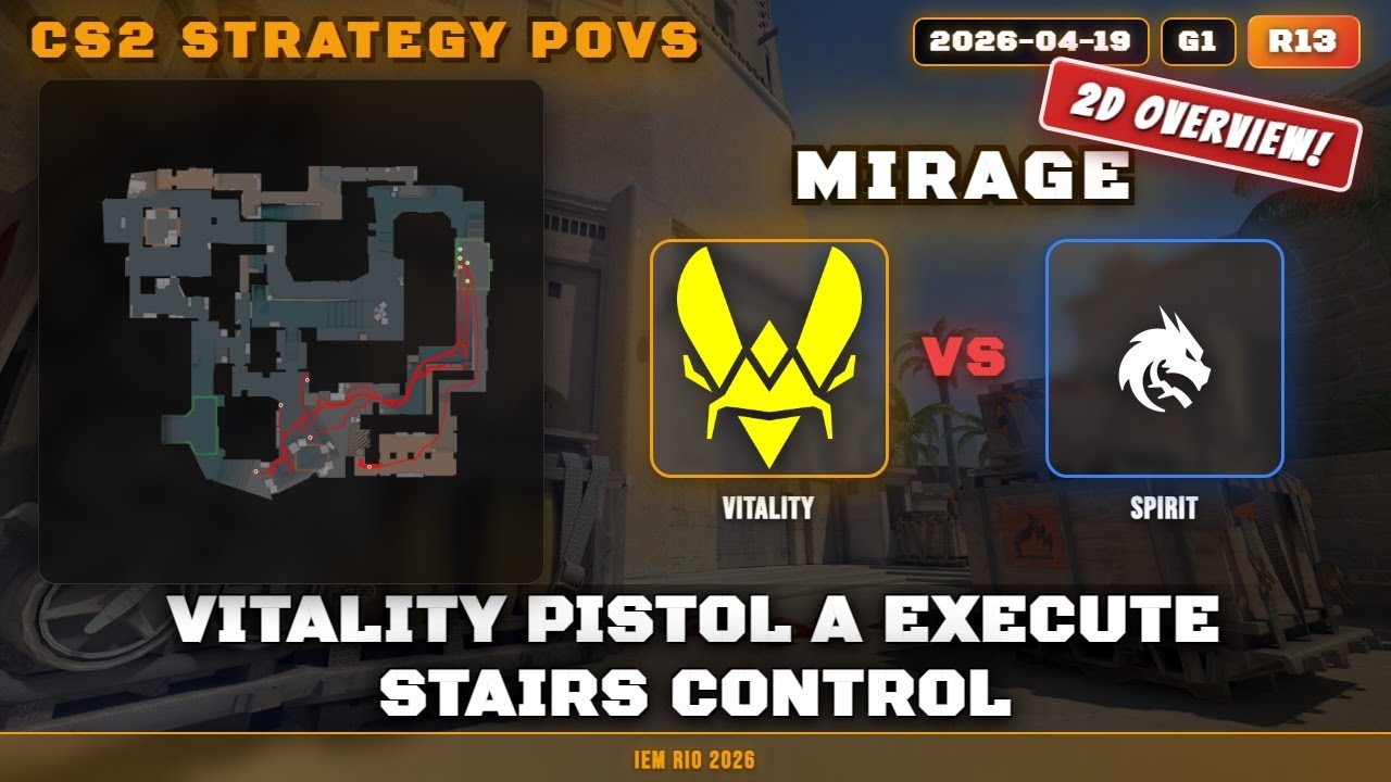 Vitality Pistol A Execute Stairs Control vs Spirit - Mirage - IEM Rio 2026