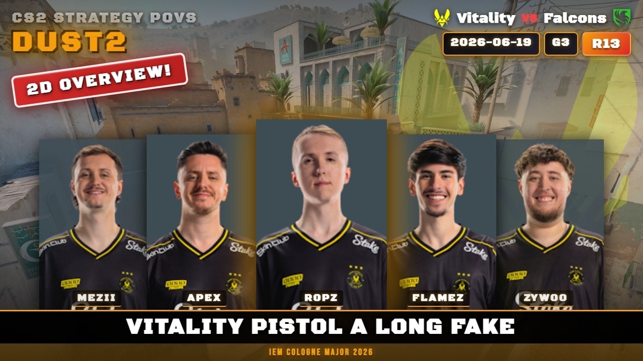 Vitality Pistol A Long Fake vs Falcons - Dust2 - IEM Cologne Major 2026