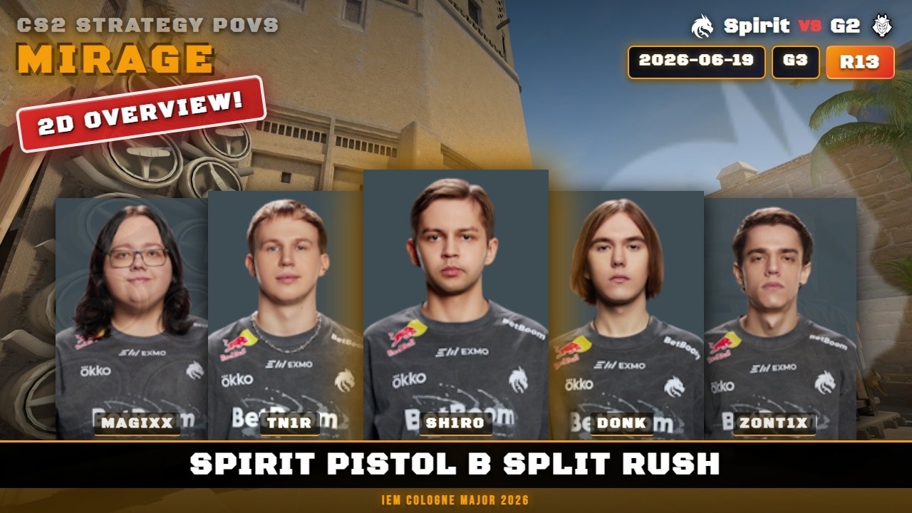 Spirit Pistol B Split Rush vs G2 - Mirage - IEM Cologne Major 2026