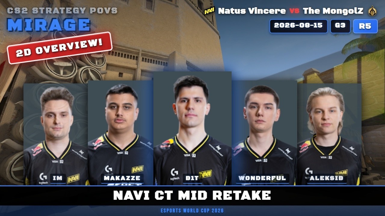 NaVi CT Mid Retake vs The MongolZ - Mirage - Esports World Cup 2026