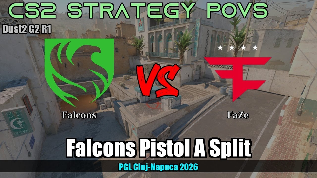 Falcons Pistol A Split vs FaZe - Dust2 - PGL Cluj-Napoca 2026