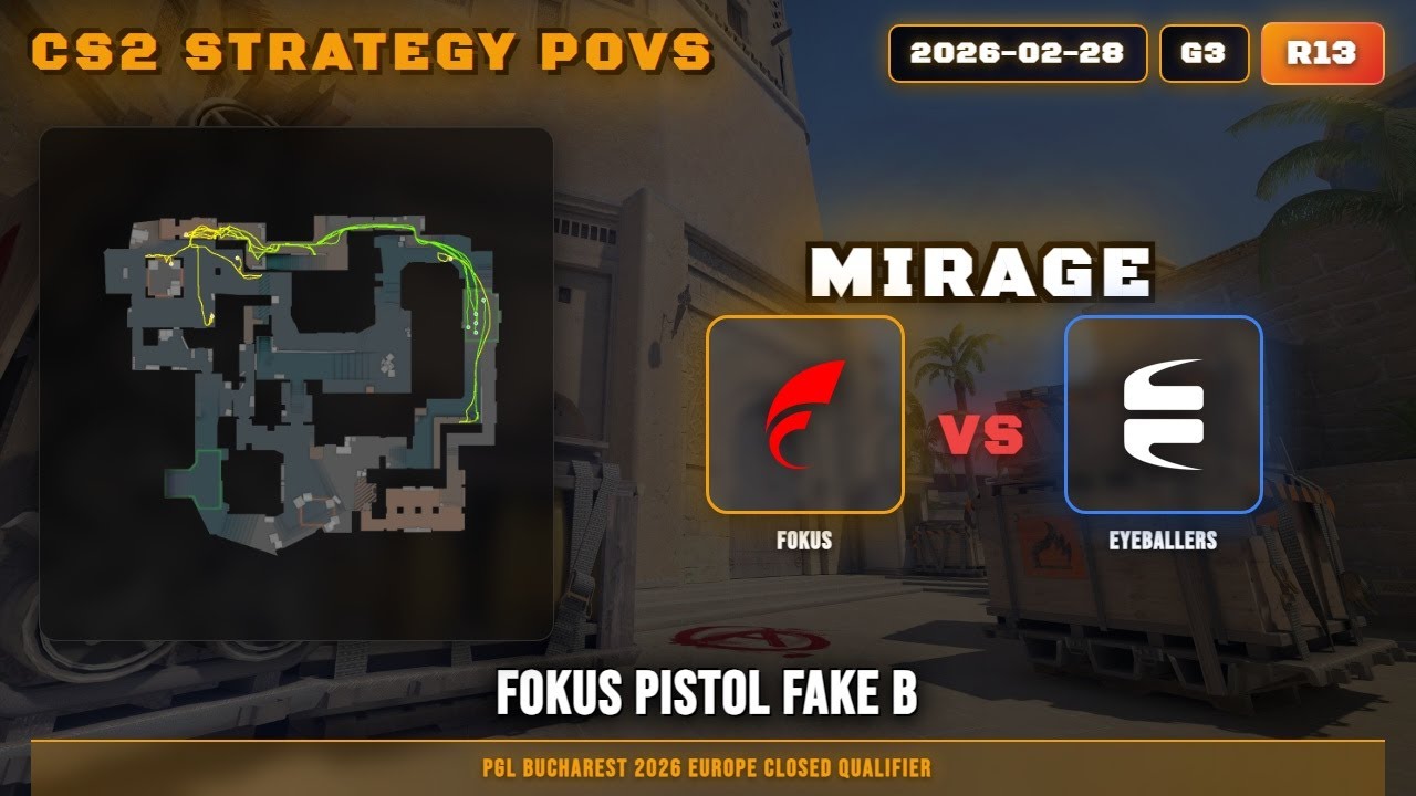 FOKUS Pistol Fake B vs EYEBALLERS - Mirage - PGL Bucharest 2026 Europe Closed Qualifier