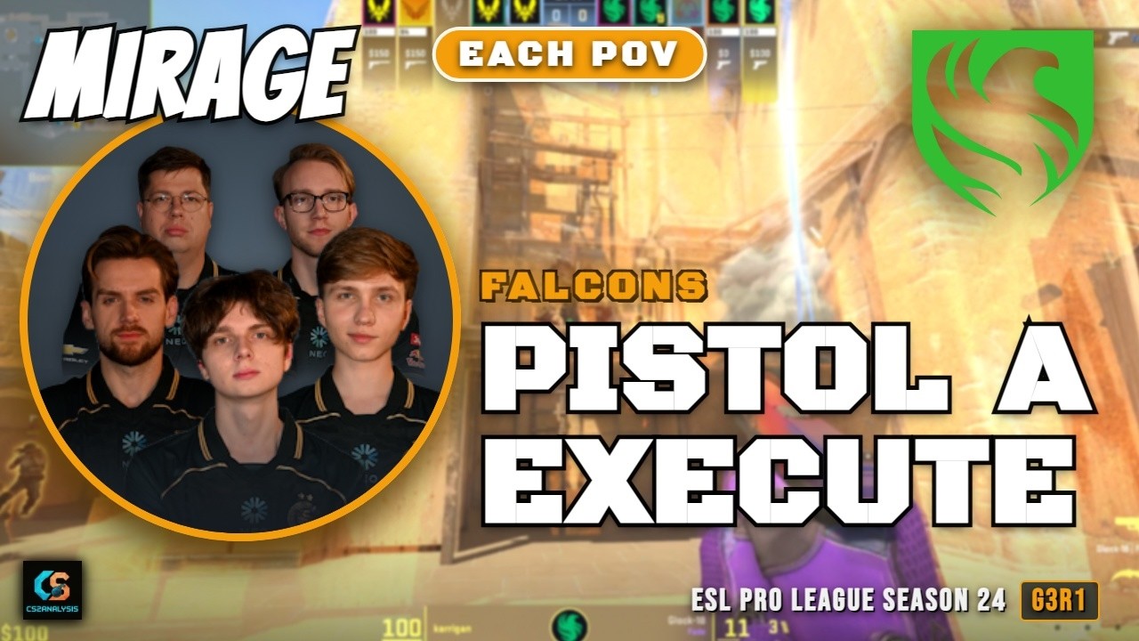 Falcons Pistol A Execute vs Vitality - Mirage - ESL Pro League Season 24