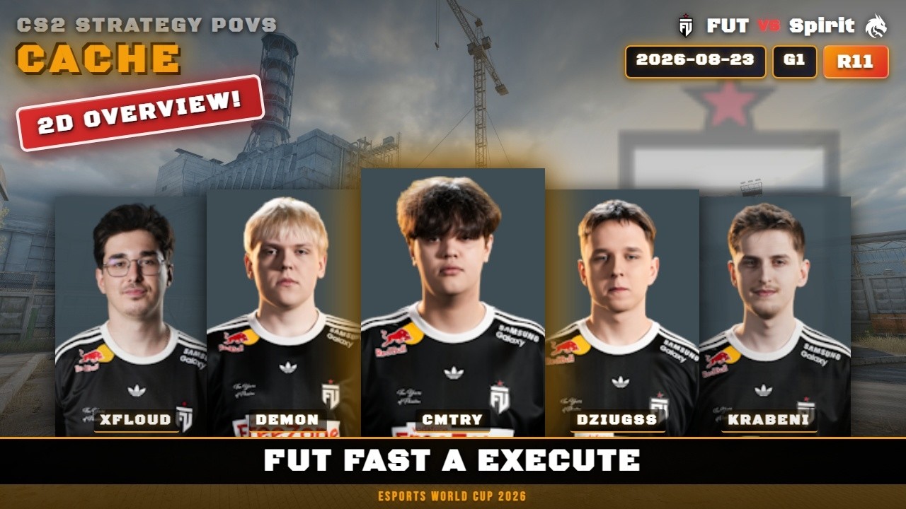 FUT Fast A Execute, 3v5 afterplant vs Spirit - Cache - Esports World Cup 2026