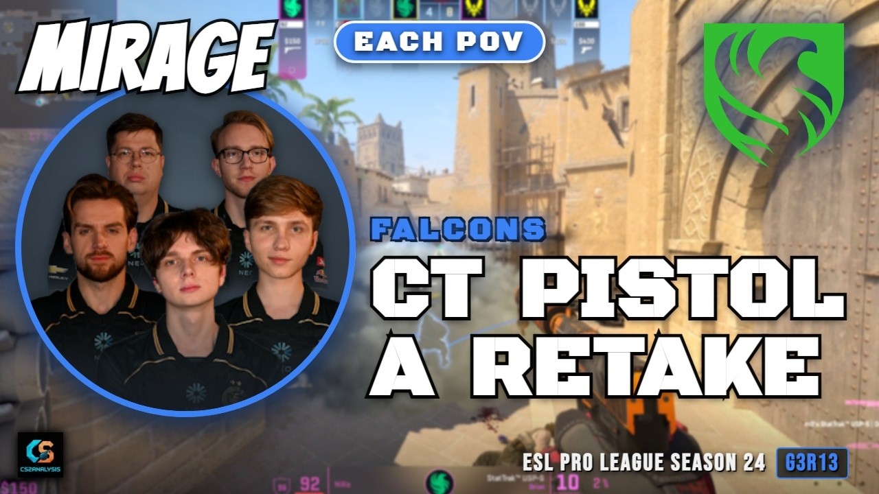 Falcons CT Pistol A Retake vs Vitality - Mirage - ESL Pro League Season 24