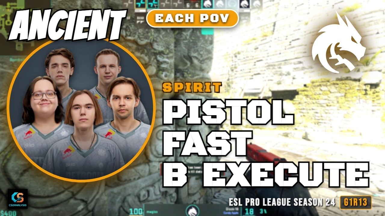 Spirit Pistol Fast B Execute vs PARIVISION - Ancient - ESL Pro League Season 24