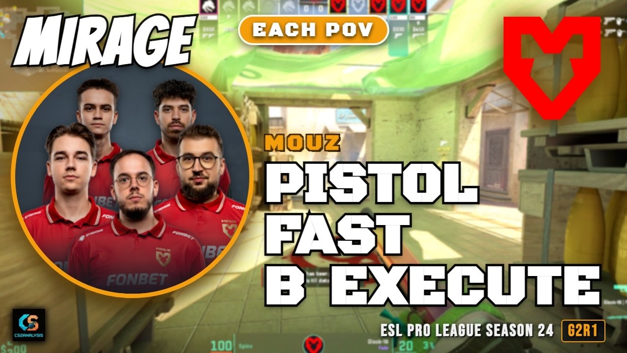 MOUZ Pistol Fast B Execute vs Spirit - Mirage - ESL Pro League Season 24