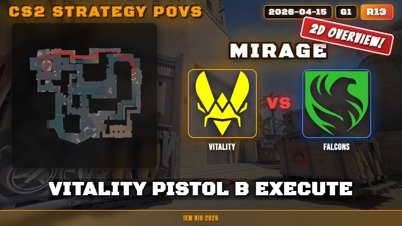 Vitality Pistol B Execute vs Falcons - Mirage - IEM Rio 2026