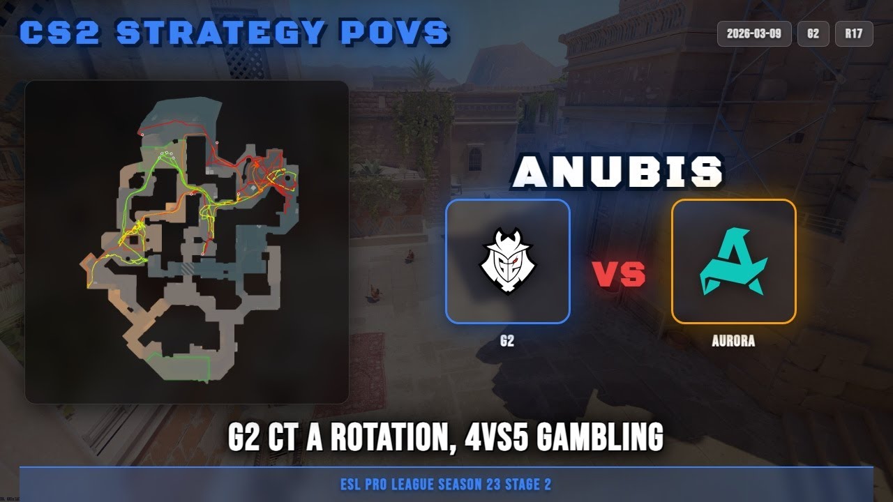 G2 CT A Rotation, 4vs5 gambling vs Aurora - Anubis - ESL Pro League Season 23 Stage 2