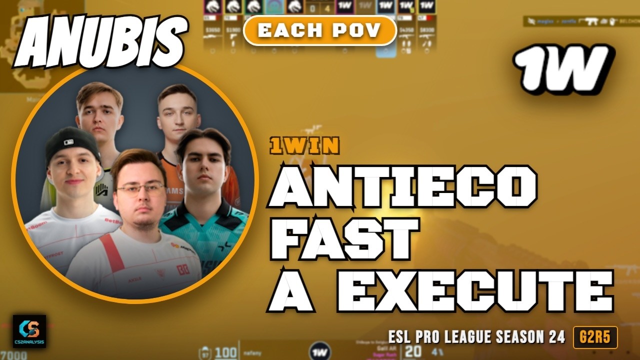 1win AntiEco Fast A Execute, rotation vs Spirit - Anubis - ESL Pro League Season 24