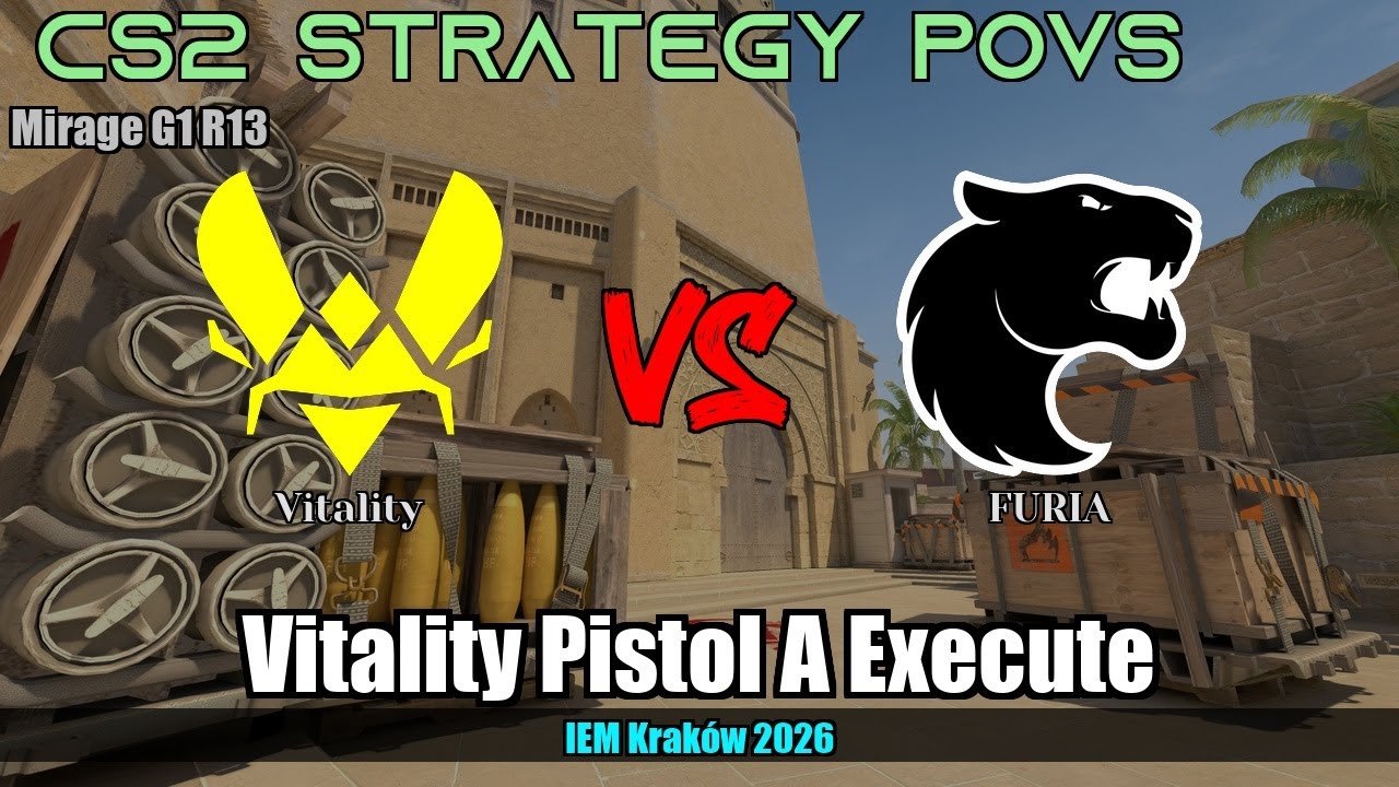 Vitality Pistol A Execute, lost but good afterplant vs FURIA - Mirage - IEM Kraków 2026