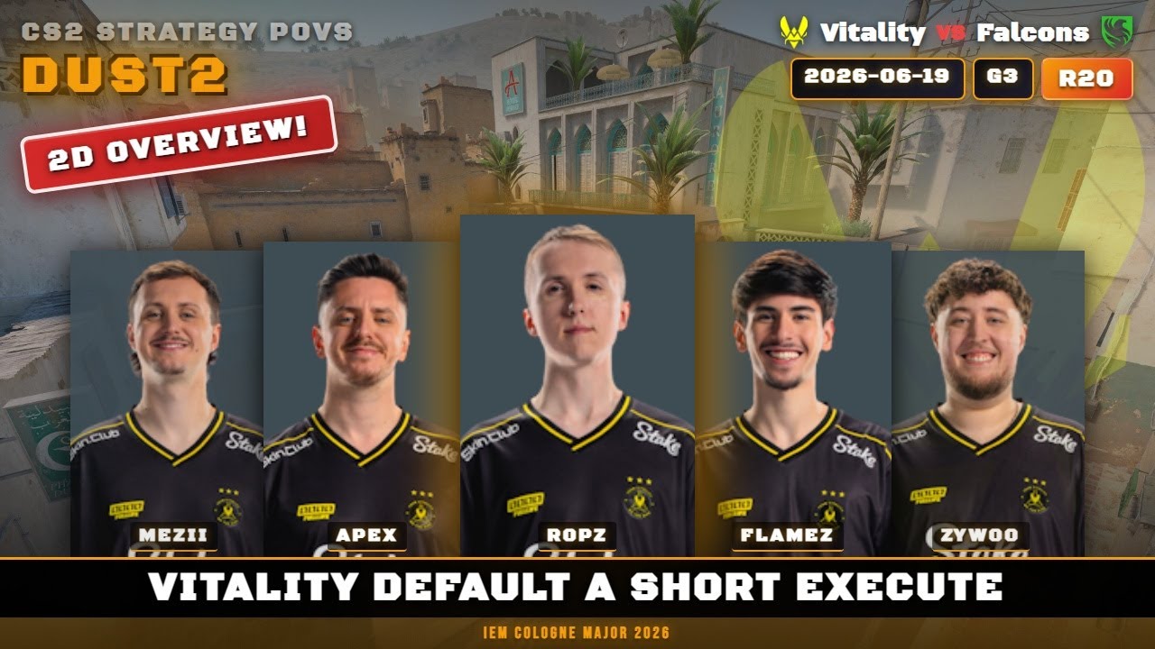 Vitality Default A Short Execute vs Falcons - Dust2 - IEM Cologne Major 2026