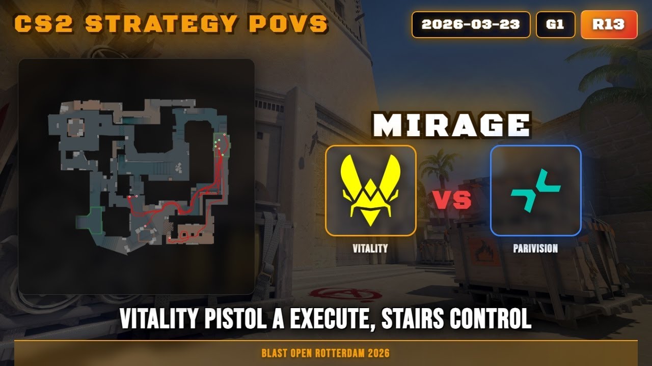 Vitality Pistol A Execute, stairs control vs PARIVISION - Mirage - BLAST Open Rotterdam 2026