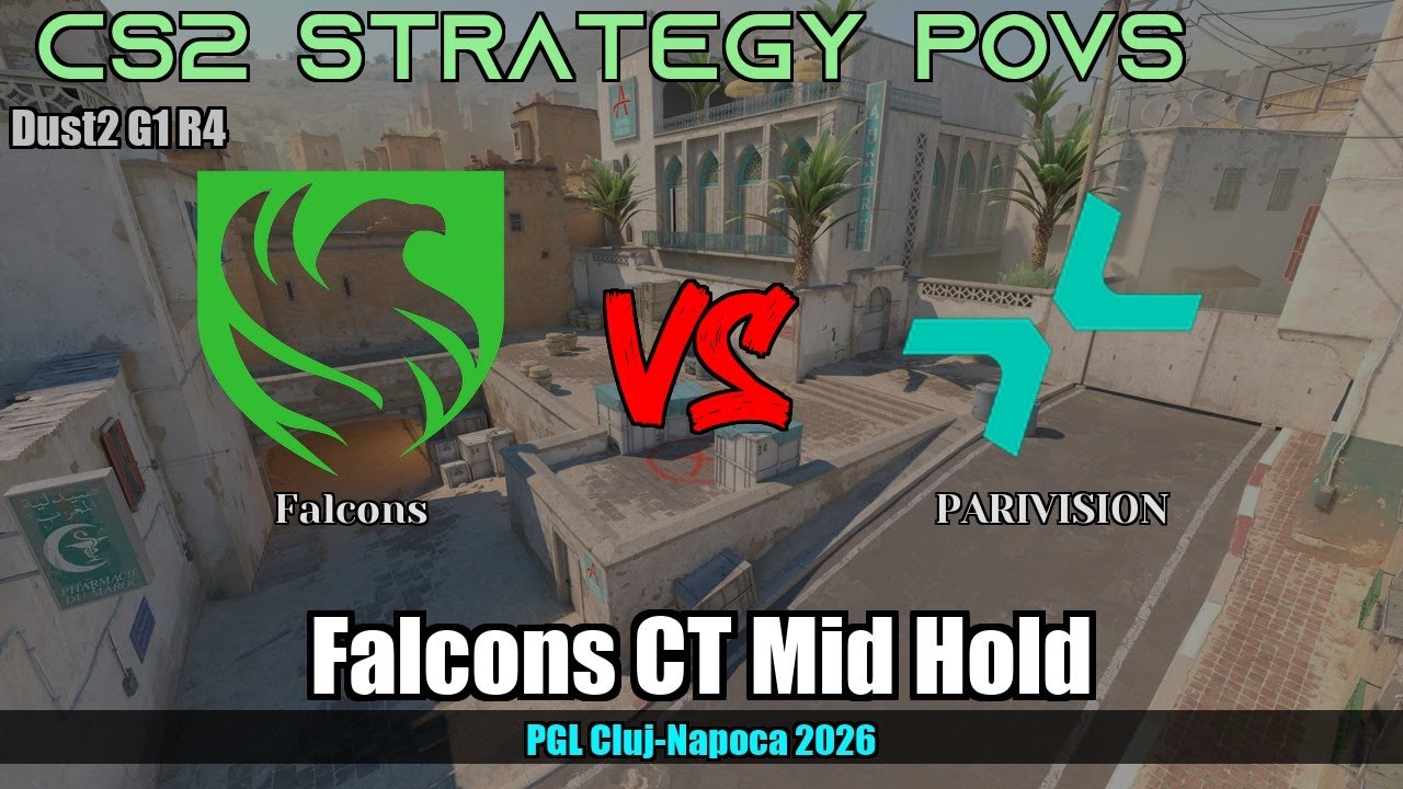 Falcons CT Mid Hold, dealing 4vs5 vs PARIVISION - Dust2 - PGL Cluj-Napoca 2026