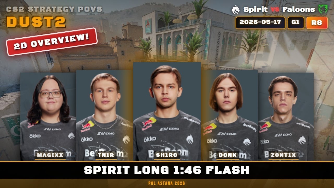 Spirit Long 1:46 Flash vs Falcons - Dust2 - PGL Astana 2026